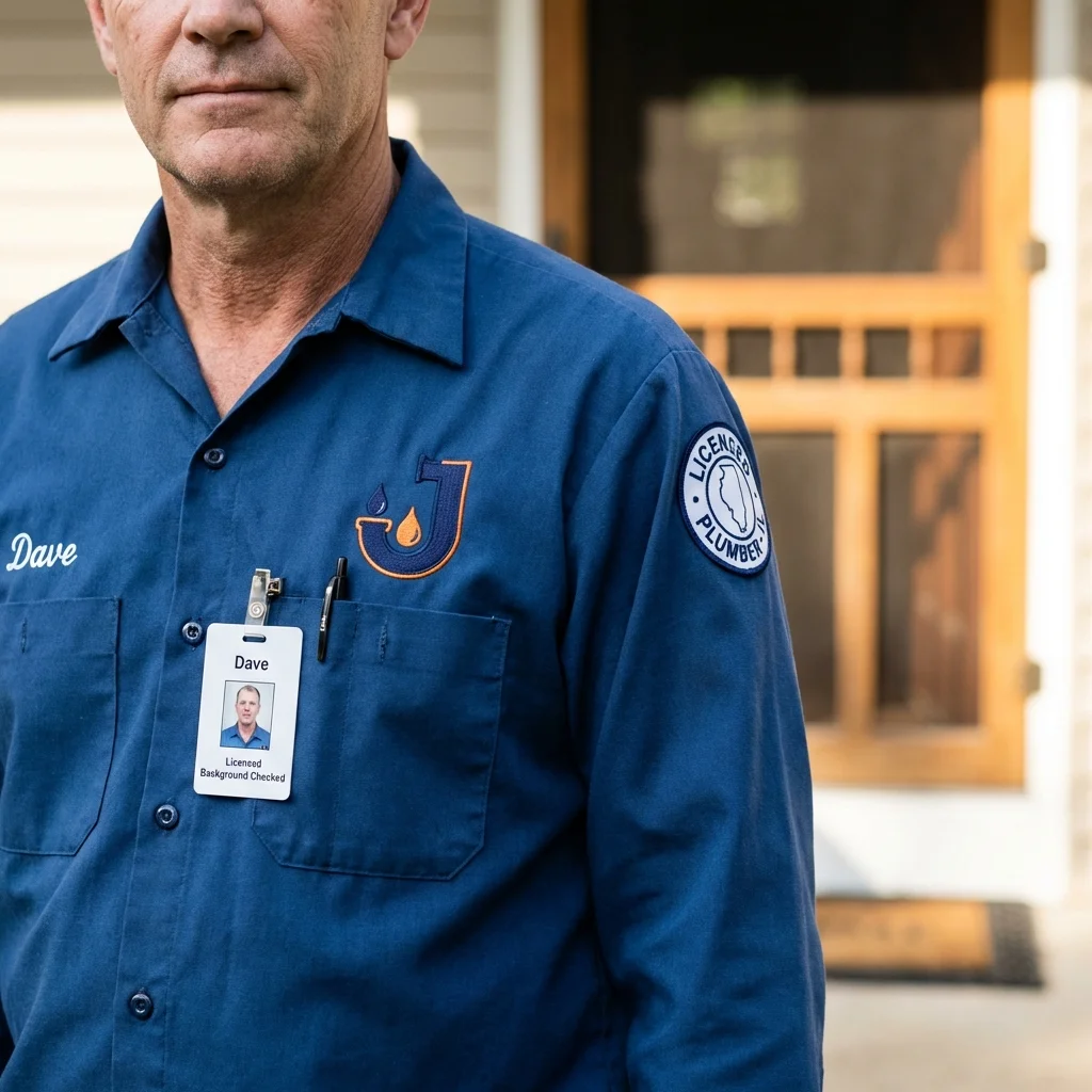 Licensed plumber showing ID badge in Pennsboro, WV