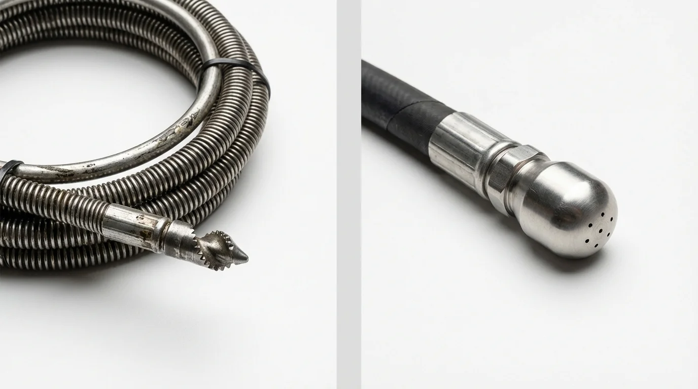 Drain snake cable and hydro jetting nozzle used for drain cleaning in Pennsboro, WV