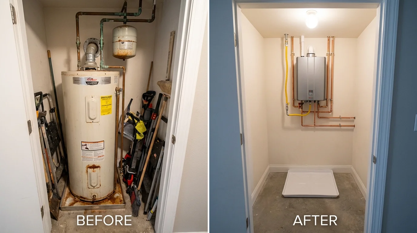 Tank water heater versus wall-mounted tankless unit comparison for Pennsboro, WV homeowners